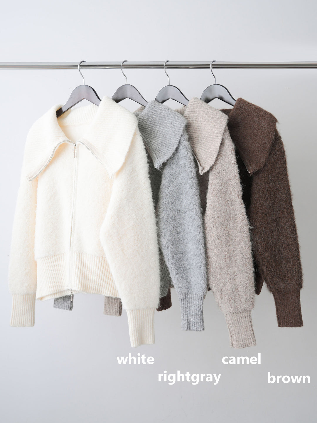 [SET]ビッグカラーシャギーニットブルゾン+ツイルタックワイドパンツ(2set)