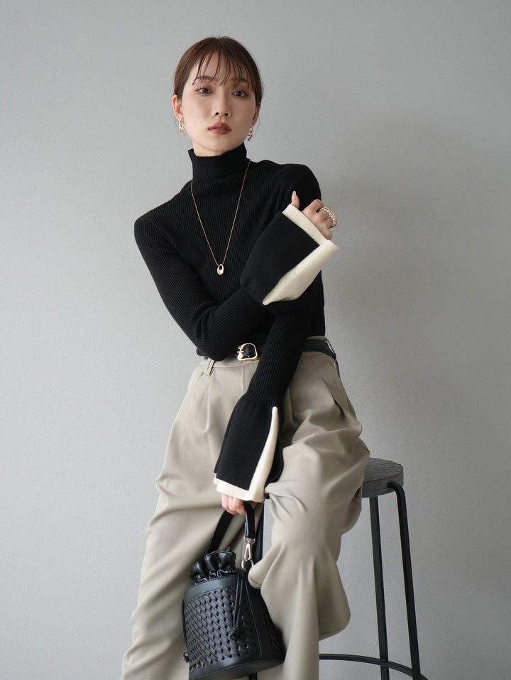 [套裝] 層疊喇叭袖高領針織上衣 + 配件套裝（2 組）