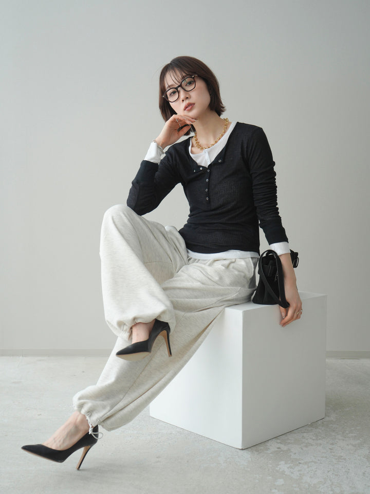 [予約]シアーリブヘンリーネックロンT/black