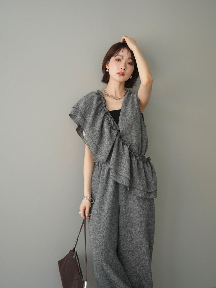 [SET]3WAYミックスツイードギャザーオールインワン+選べるアクセセット(2set)