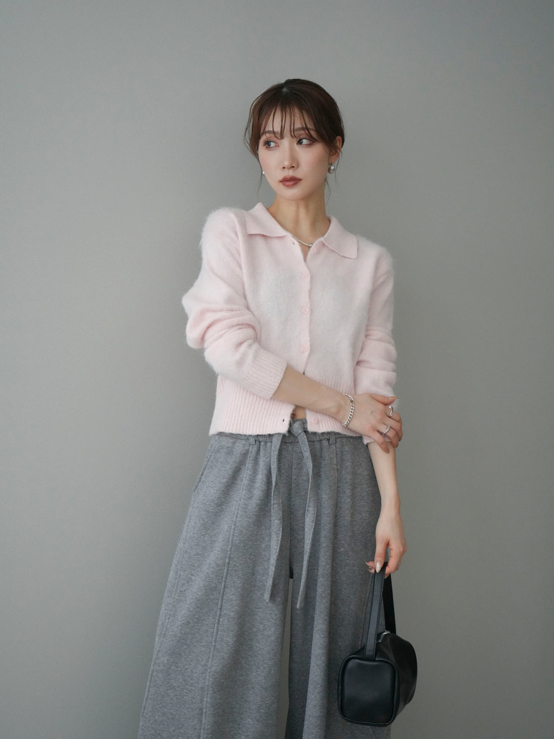 [予約]モヘア衿付きボタンプルオーバー/pink