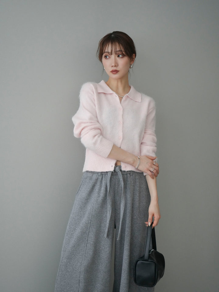 [予約]モヘア衿付きボタンプルオーバー/pink