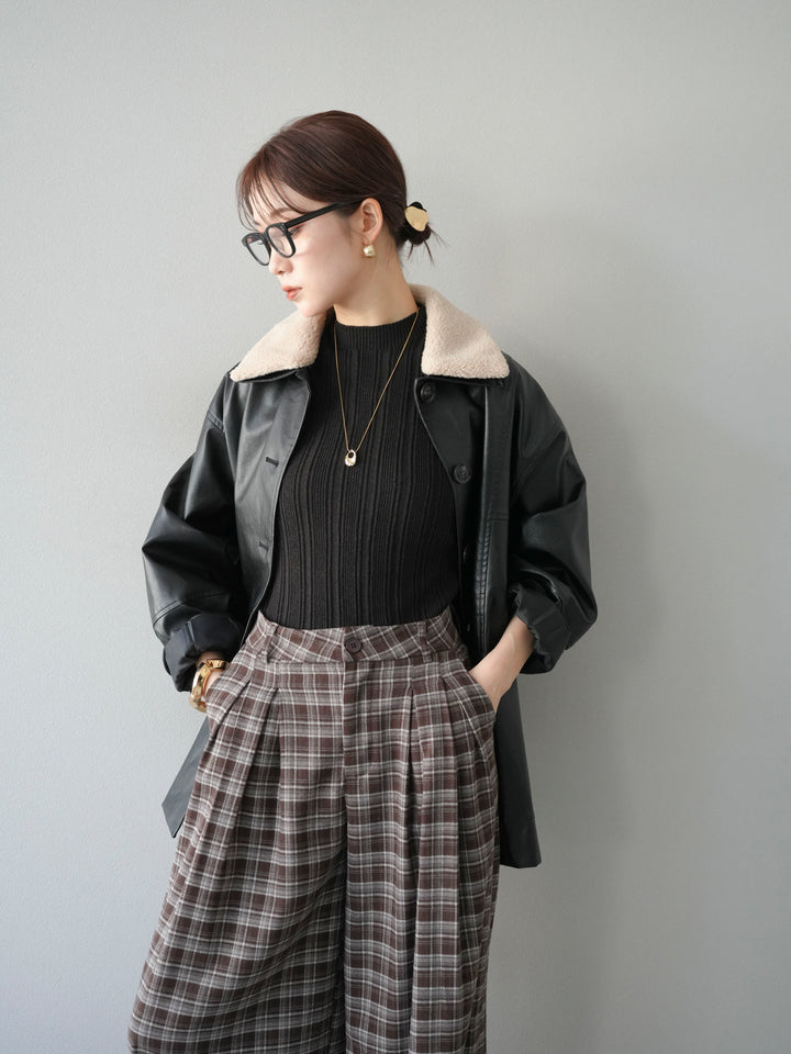 [予約]襟ボアレザーブルゾン/ブラック