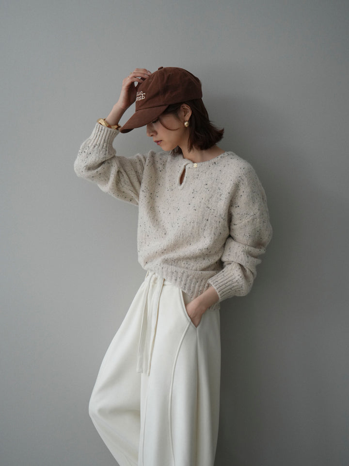 [予約]ツイストネックラメネップヤーンニットプルオーバー/ivory