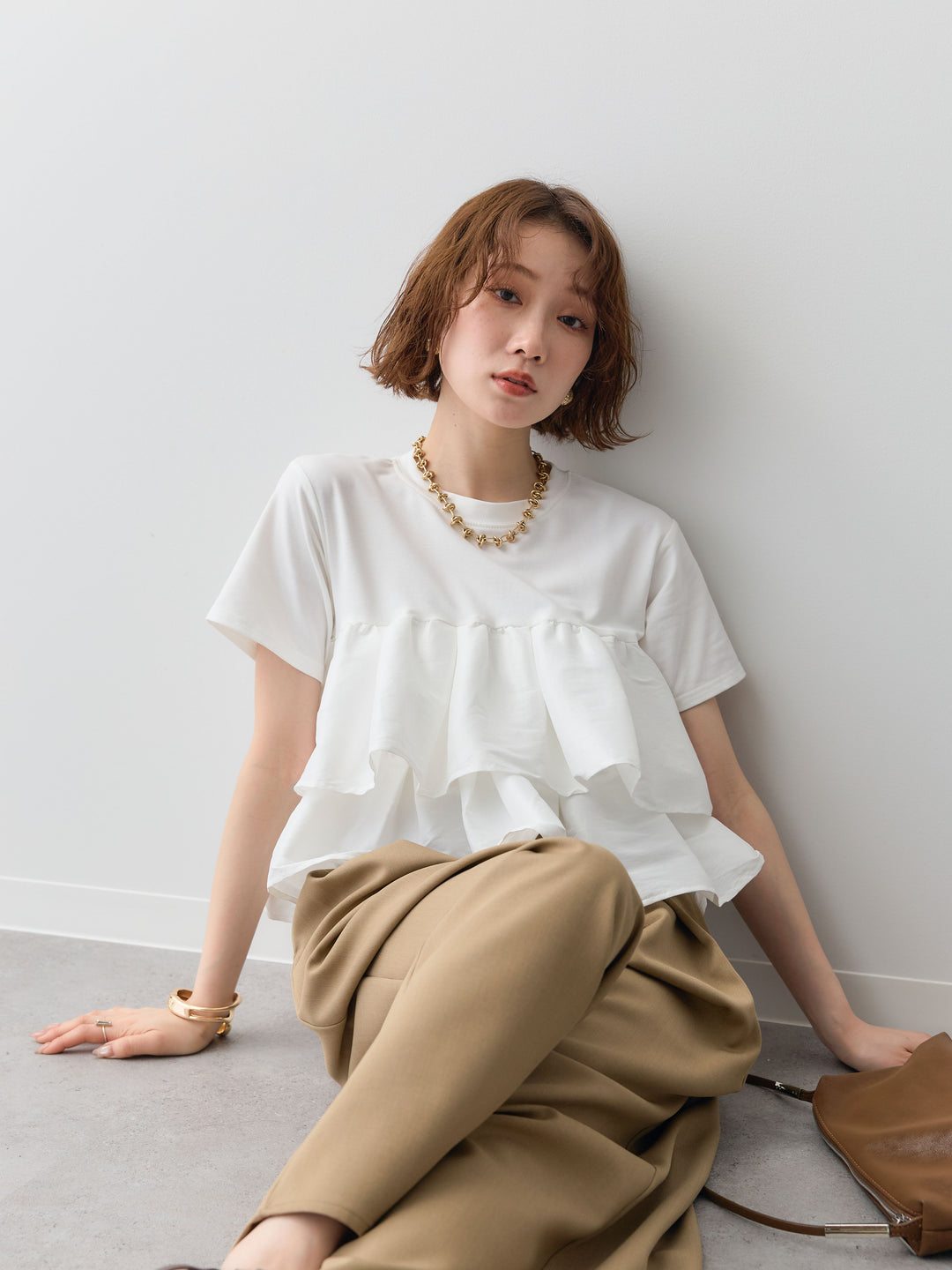 [SET]フリルティアードTEE+クレープデシンタックワイドパンツ(2set)