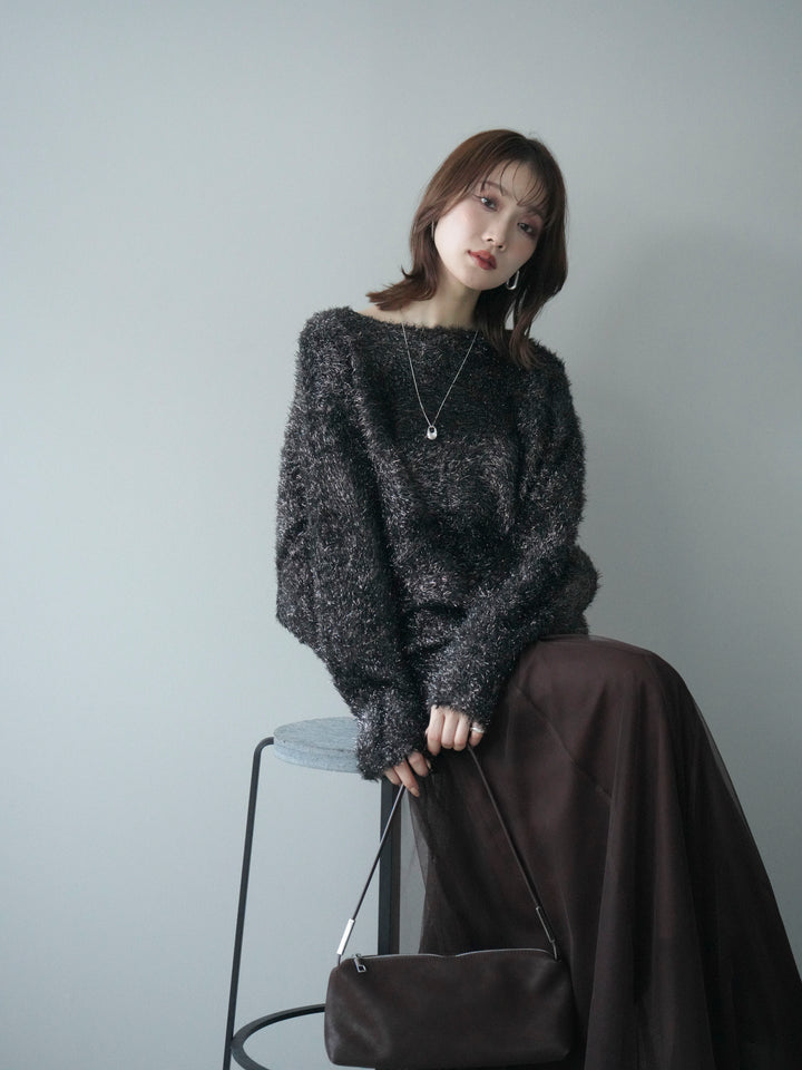 [予約]ラメシャギードルマンニットプルオーバー/brown