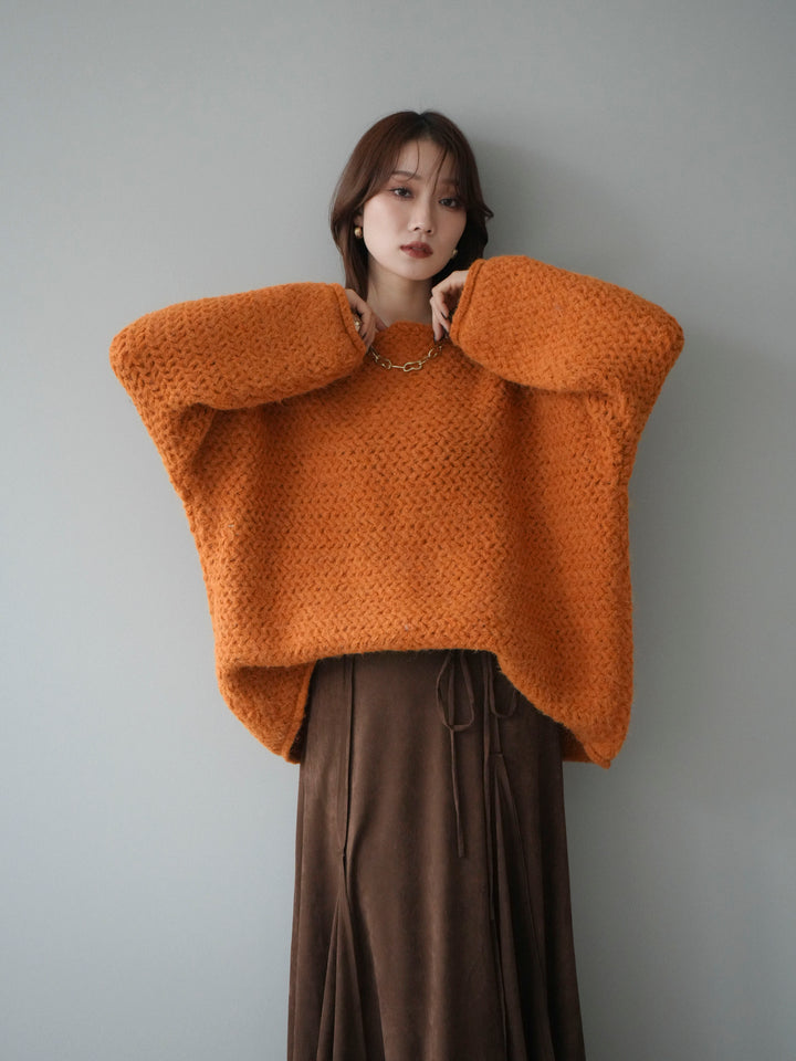 [予約]ワッフル編みオーバーニットプルオーバー/mustard