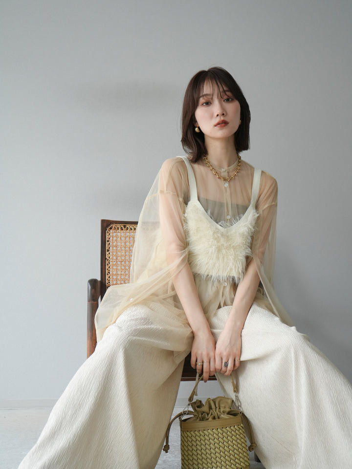 [予約]2WAYスリーブチュールシャツ/ベージュ　