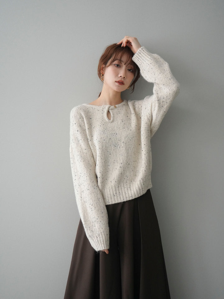 [SET]ツイストネックラメネップヤーンニットプルオーバー+テープベルトタックバギーパンツ(2set)