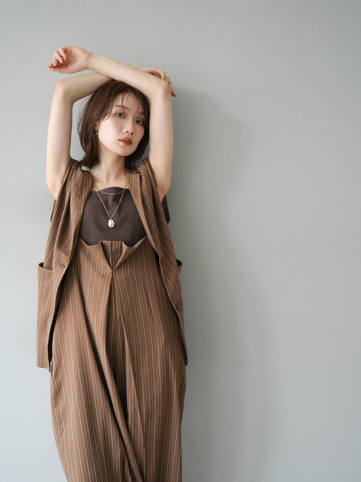 【着回しセット】[SET]ヘリンボーンストライプジレ+シアー切替ベロアトップス+ヘリンボーンストライプサロペット(3set)