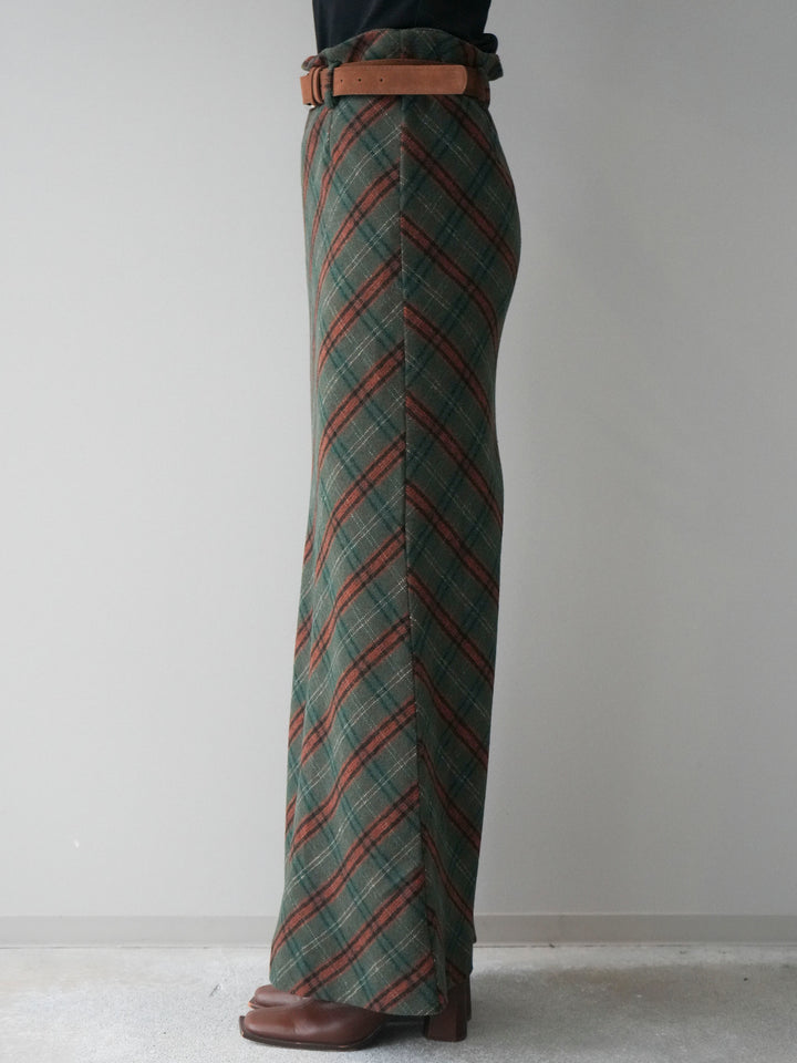 [予約]ベルト付チェック柄ナロースカート/green