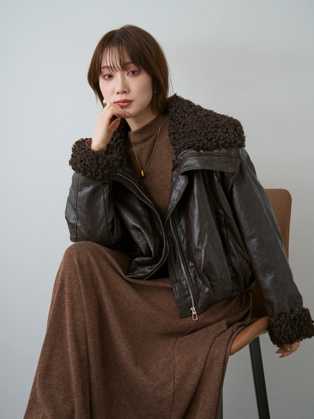 [SET]モックネックドレープニットソーワンピース+モックネックドレープニットソーワンピース(2set)