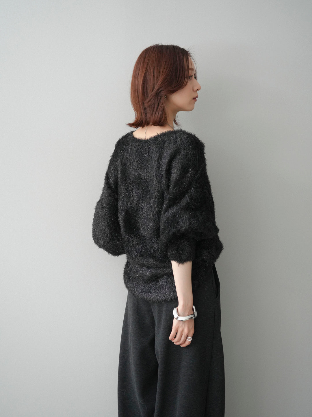 [予約]ラメシャギードルマンニットプルオーバー/black