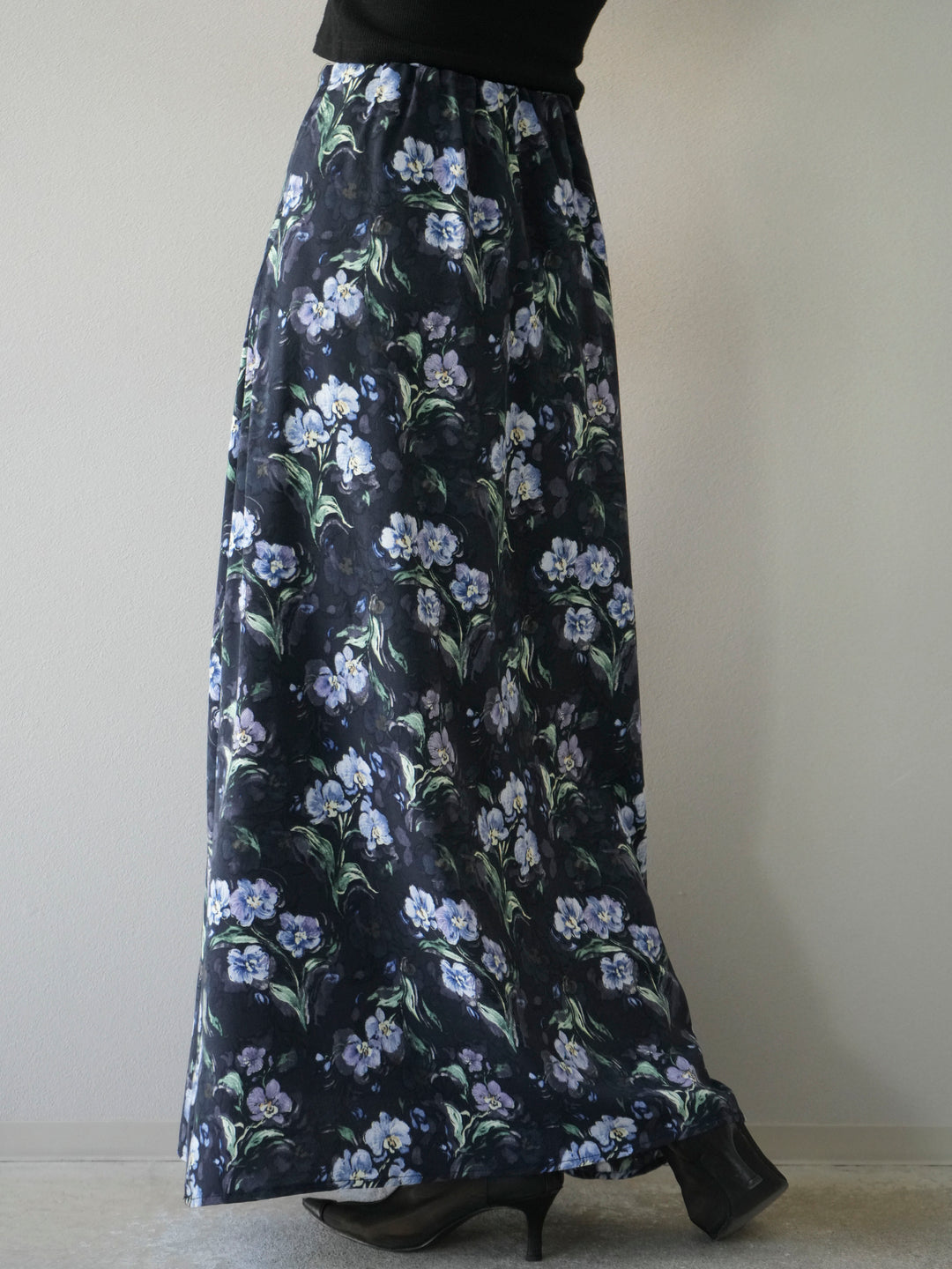 [予約]フラワーナロースカート/ネイビー