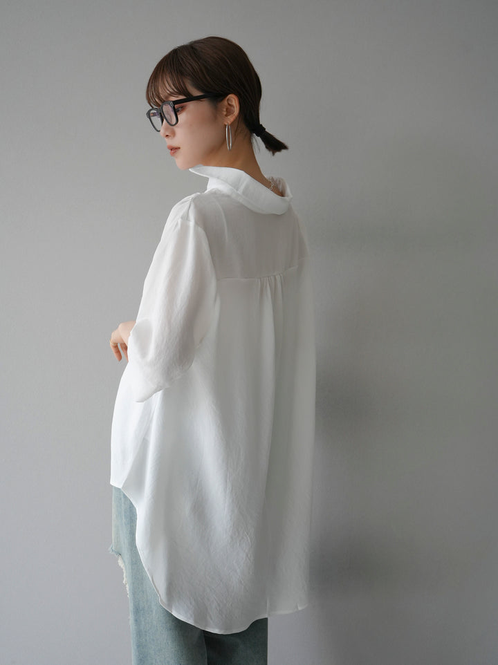 [Pre-order] Linen-touch half-sleeve skipper shirt/white