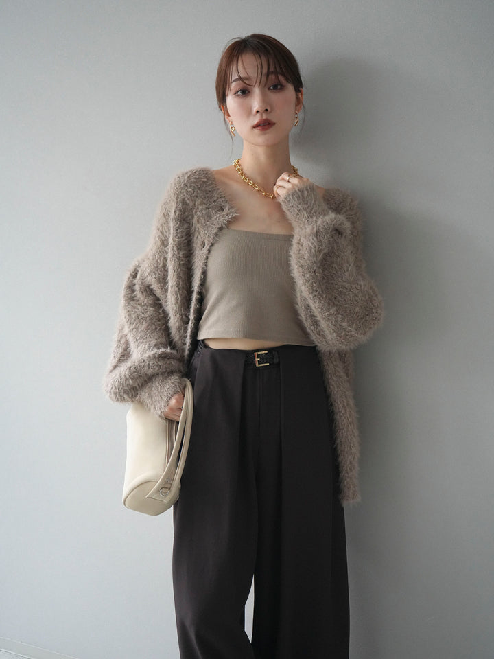 [予約]クルーネックランダムシャギーカーディガン/グレージュ