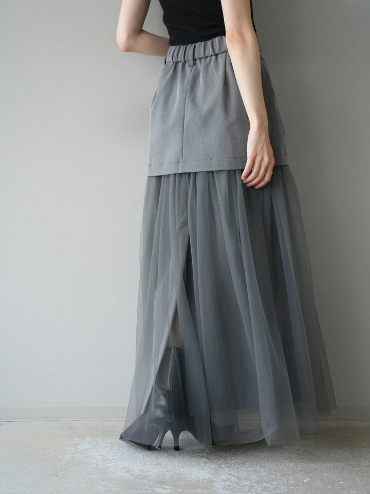 [予約]エステル切替チュールスカート/グレー