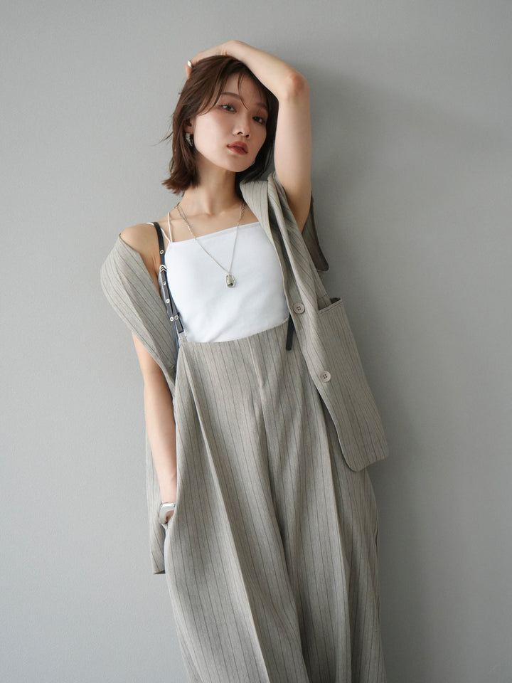 [SET]ヘリンボーンストライプジレ+ヘリンボーンストライプサロペット(2set)