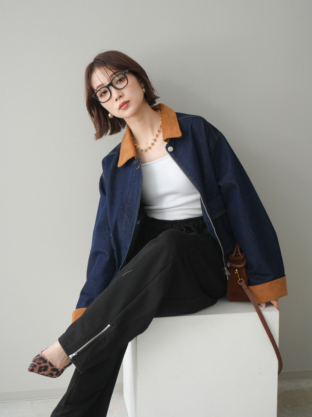 [予約]コーデュロイ×デニムショートカバーオール/indigo