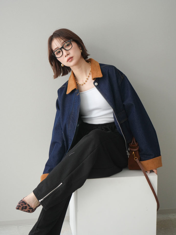 [予約]コーデュロイ×デニムショートカバーオール/indigo