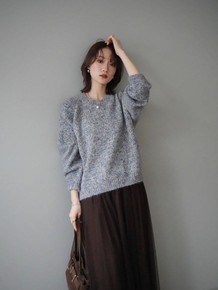 [SET]ロゴラベルミックスヤーンニットプルオーバー+ロゴラベルミックスヤーンニットプルオーバー(2set)