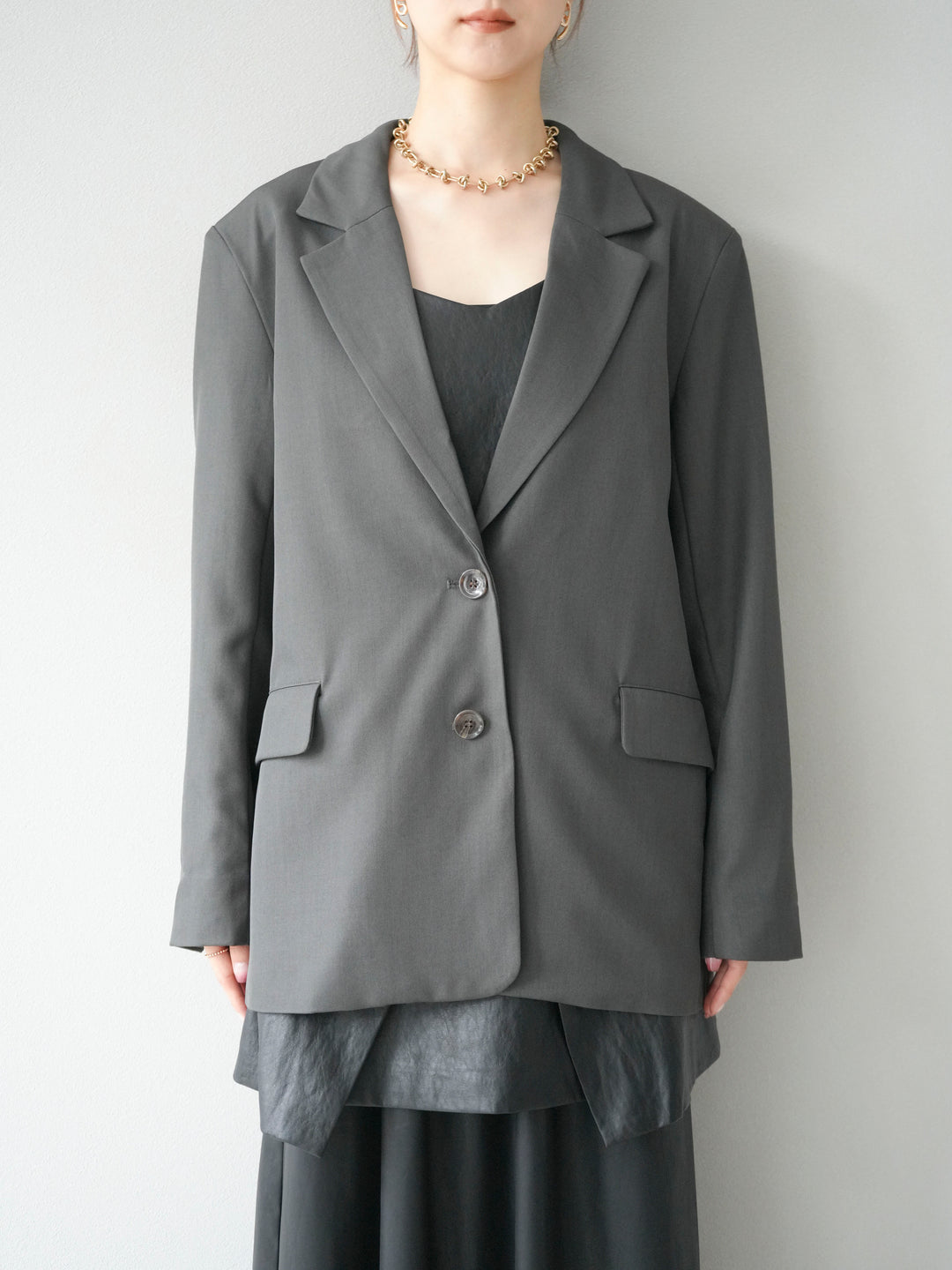 [予約]エステルオーバーテーラードジャケット/チャコール