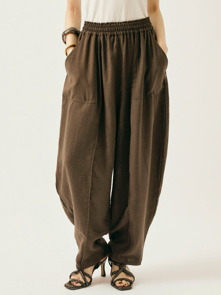 [予約]リネンライクベイカーバルーンパンツ/ブラウン