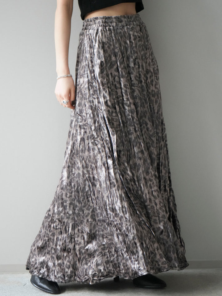 [予約]レオパードベロアワッシャーロングスカート/gray
