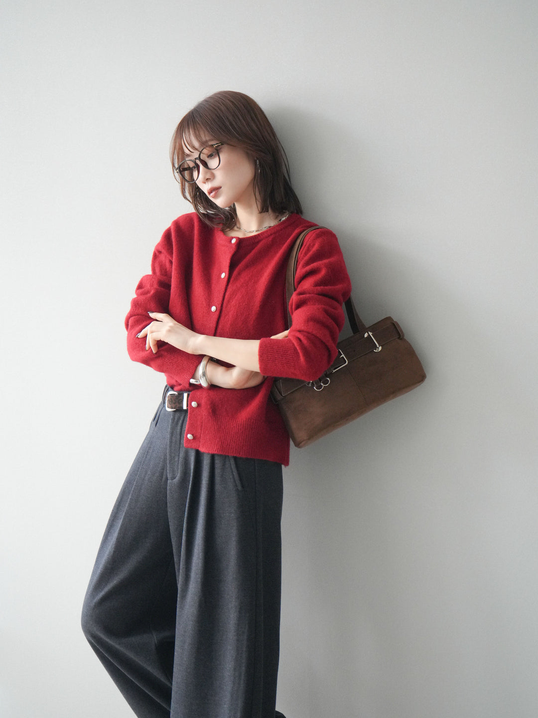 [予約]アンティークボタンニットカーディガン/red