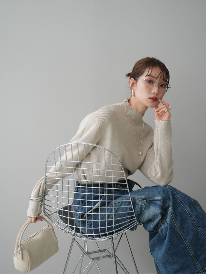 [SET]ボトルネック裾カールリブニットトップス+ボトルネック裾カールリブニットトップス(2set)