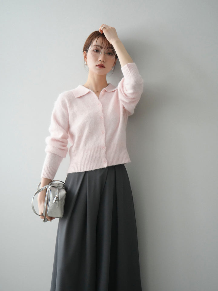 [予約]モヘア衿付きボタンプルオーバー/pink
