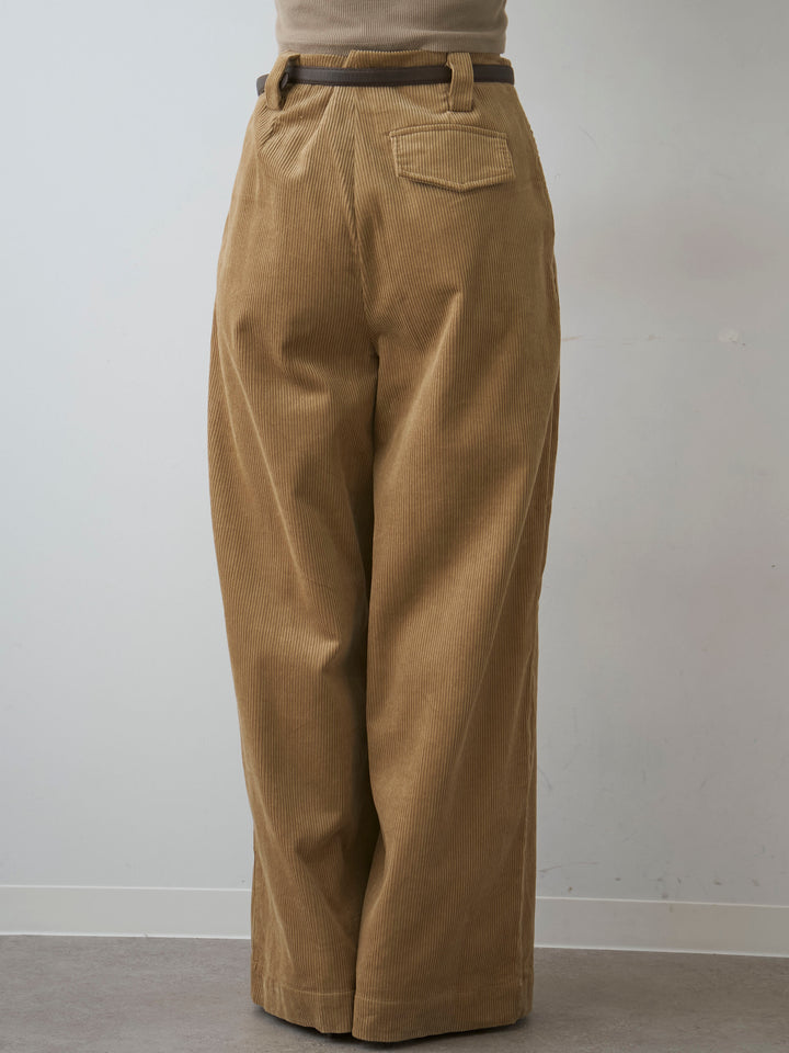 [予約]ベルト付コーディロイワイドストレートパンツ/beige