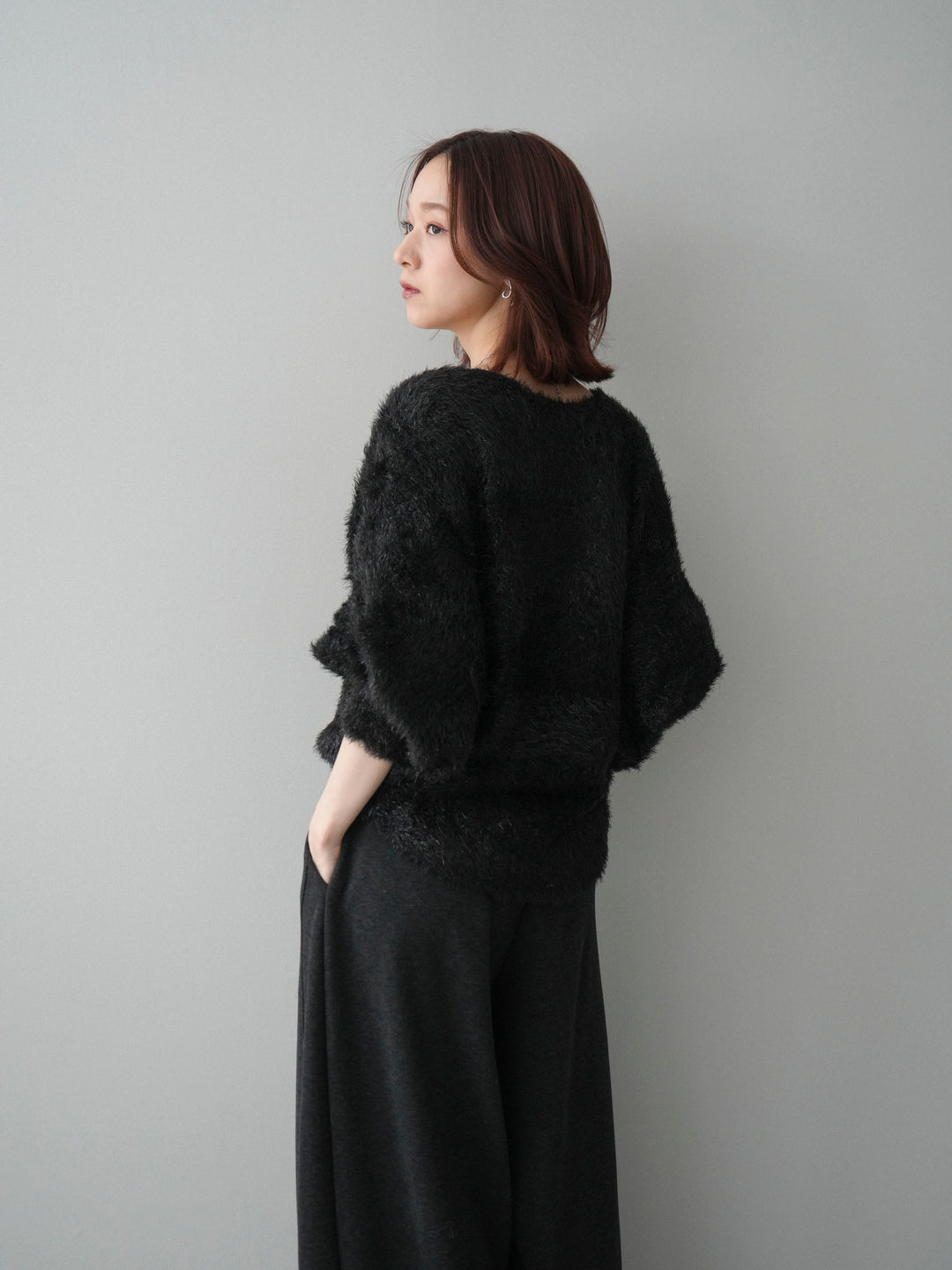 [予約]ラメシャギードルマンニットプルオーバー/black