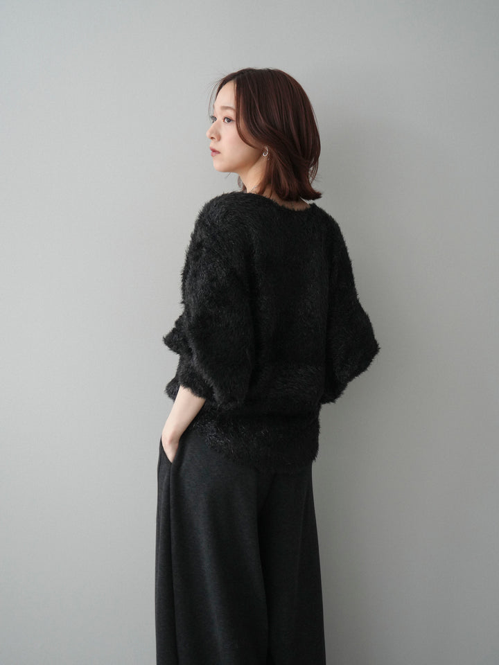 [予約]ラメシャギードルマンニットプルオーバー/black