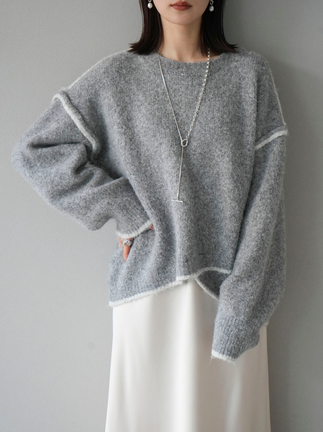[預訂] 色彩協調針織套頭衫/灰色