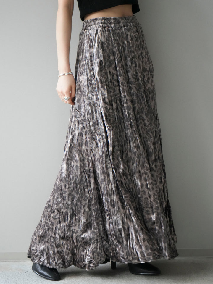 [予約]レオパードベロアワッシャーロングスカート/gray