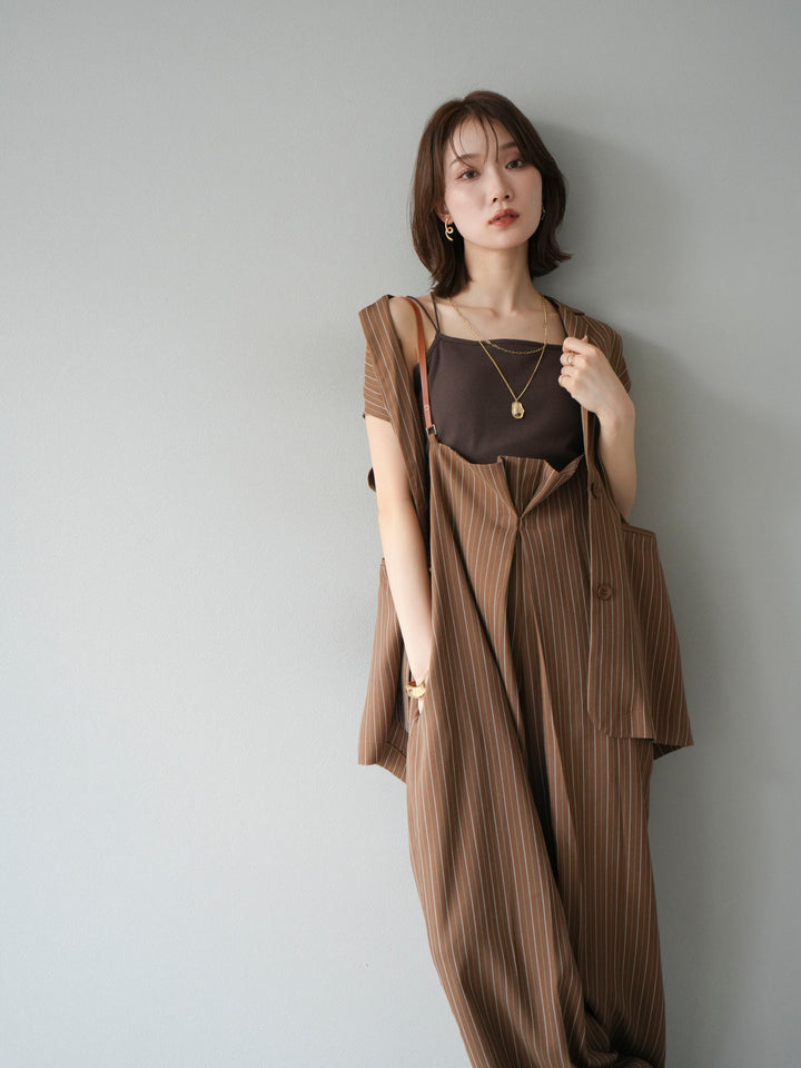 【着回しセット】[SET]ヘリンボーンストライプジレ+シアー切替ベロアトップス+ヘリンボーンストライプサロペット(3set)