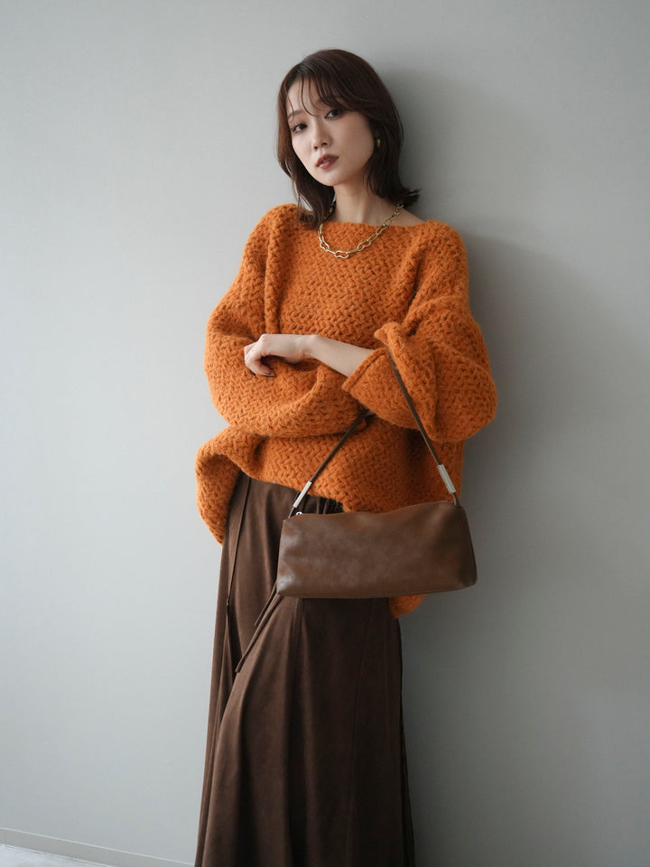 [予約]ワッフル編みオーバーニットプルオーバー/mustard