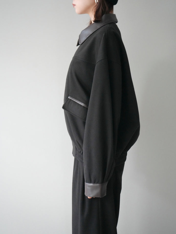 [予約]レザー襟配色パイピングブルゾン/black