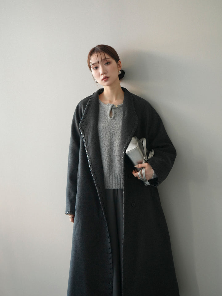 [予約]ハンドステッチ裏中綿ロングコート/charcoal