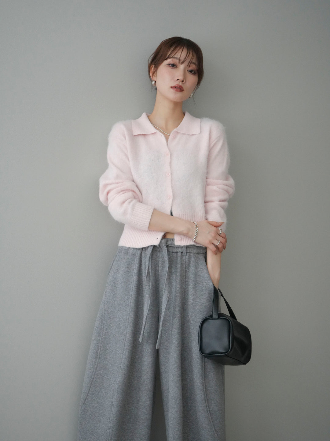 [予約]モヘア衿付きボタンプルオーバー/pink