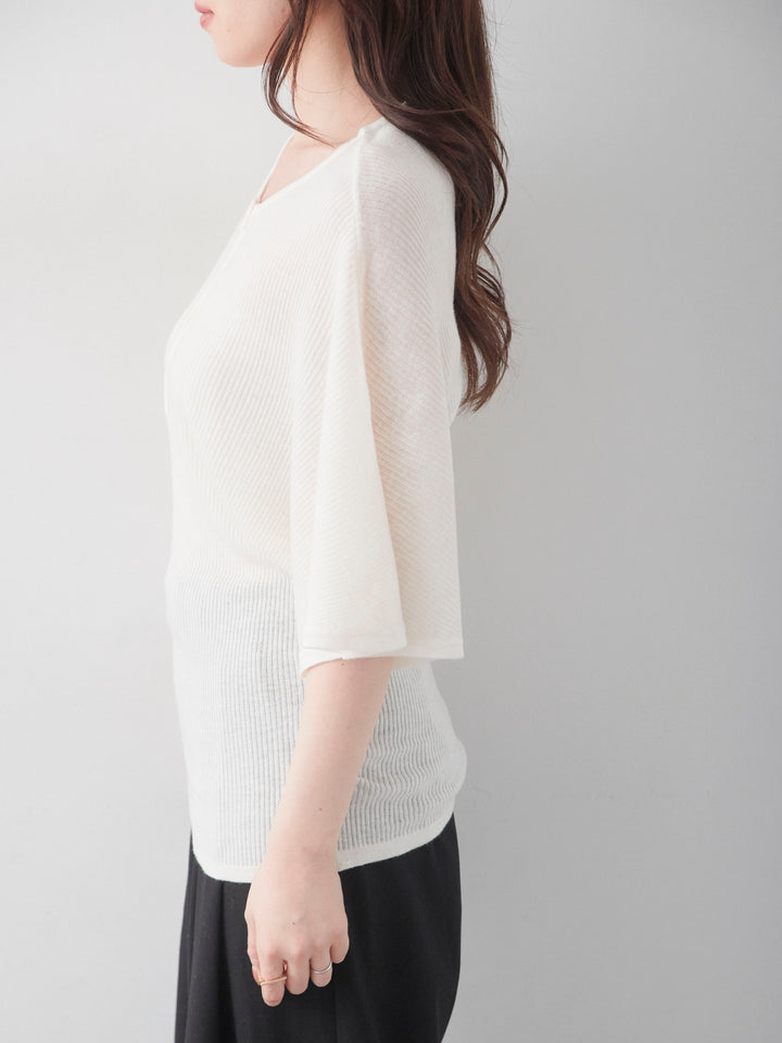 [予約]ヘンリードルマンリブニットトップス/white