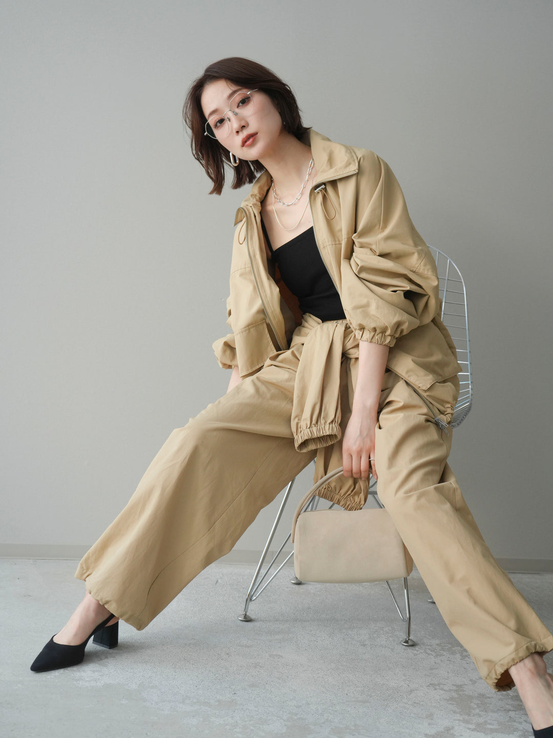 [予約]ビッグポケットコットンナイロンジップブルゾン/beige