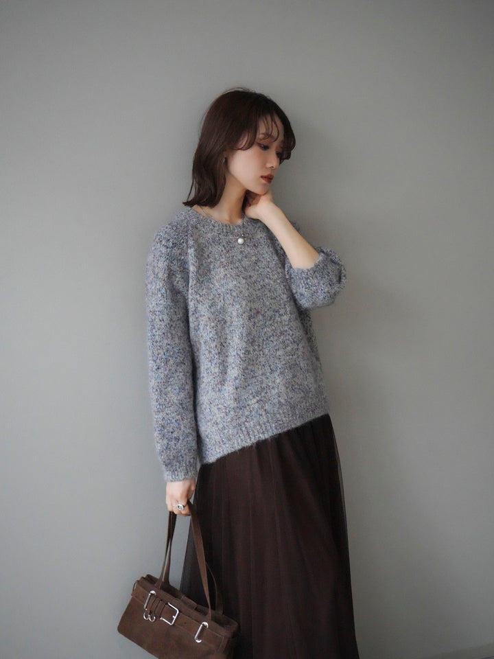 [SET]ロゴラベルミックスヤーンニットプルオーバー+選べるアクセセット(2set)