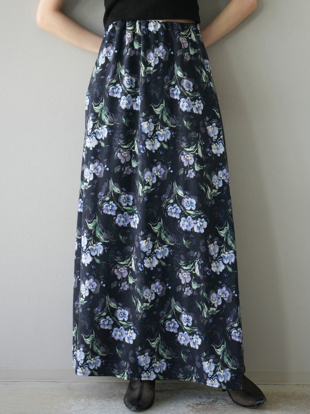 [予約]フラワーナロースカート/ネイビー