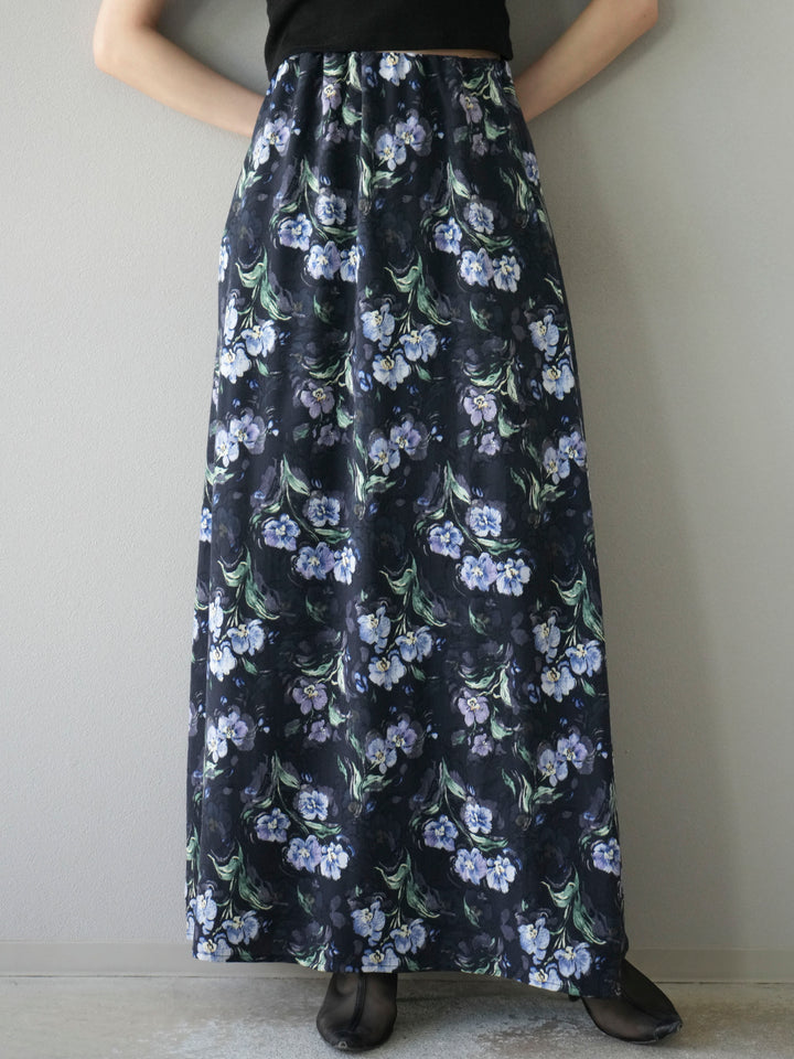 [予約]フラワーナロースカート/ネイビー