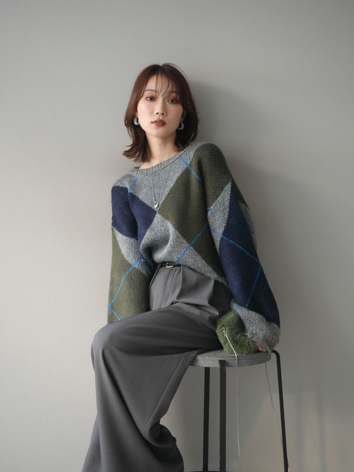 [SET]配色ステッチアーガイル柄ニットプルオーバー+配色ステッチアーガイル柄ニットプルオーバー(2set)