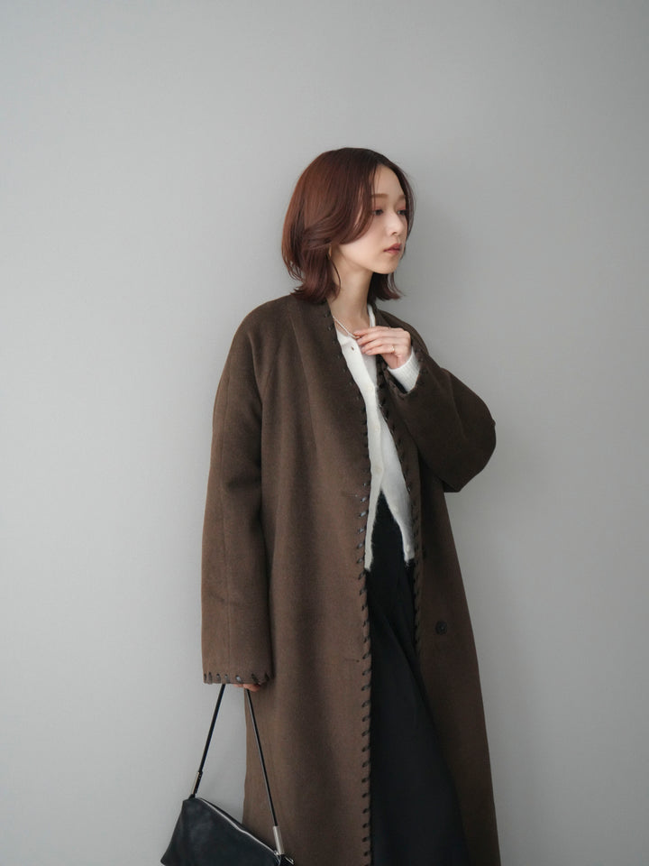 [SET]ハンドステッチ裏中綿ロングコート+テープベルトタックバギーパンツ(2set)