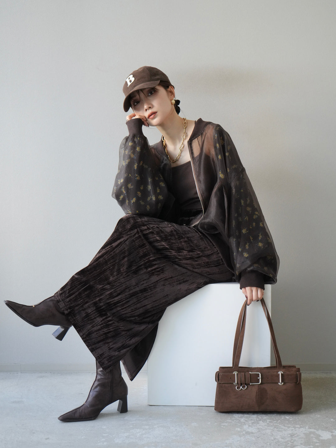 [予約]フラワーチュールドッキングブルゾン/ブラウン