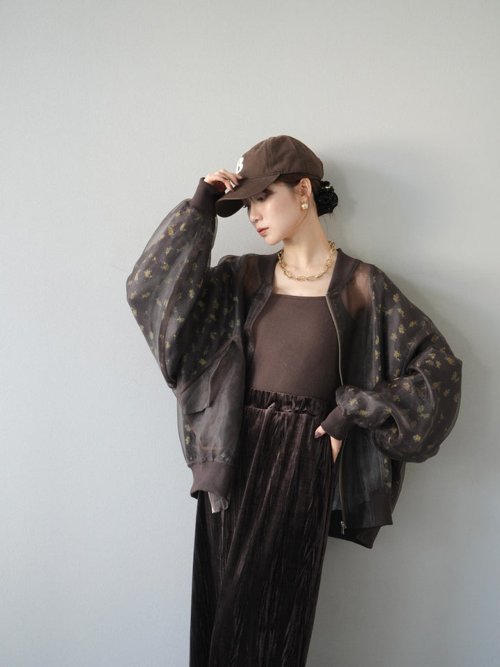 [予約]フラワーチュールドッキングブルゾン/ブラウン